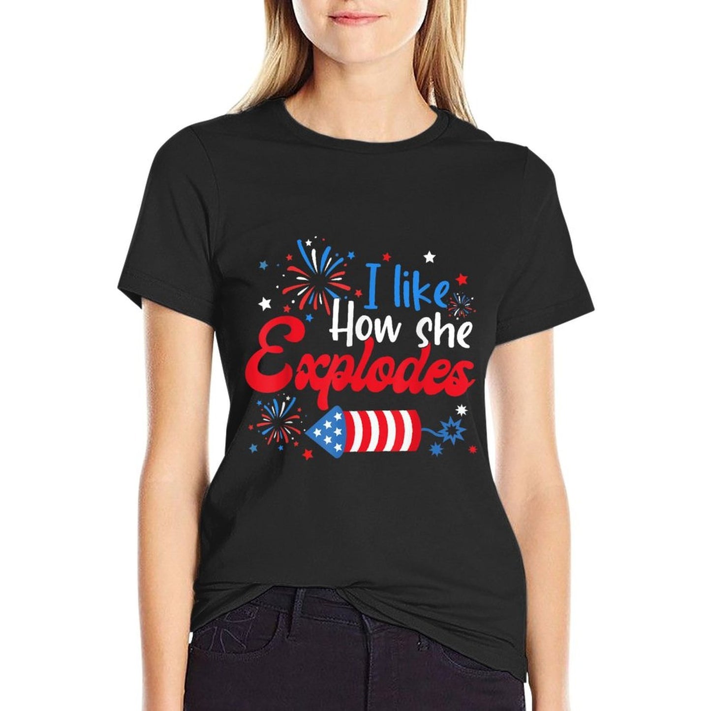 I Like How She Explodes Fireworks Funny Couple 4th Of July  Fade-proof Color T-Shirt