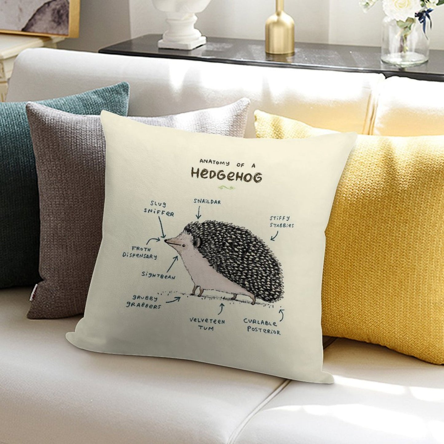 Anatomy of A Hedgehog Soft Home Decor Throw Pillow