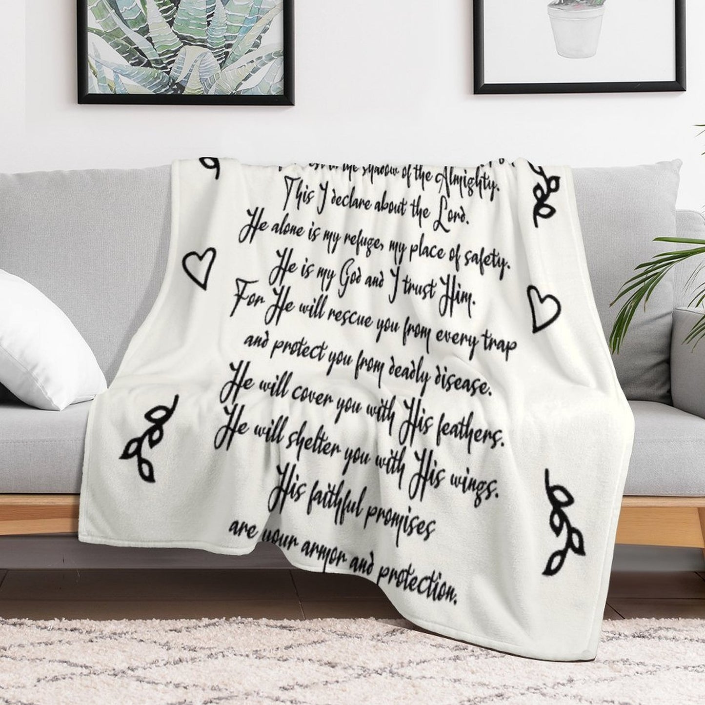 Psalm 91  Christian Inspirational Bible Verse Decorative Handwriting Plush Throw Blanket