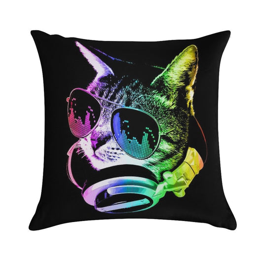 Rainbow Music Cat Soft Bedroom Essential Throw Pillow
