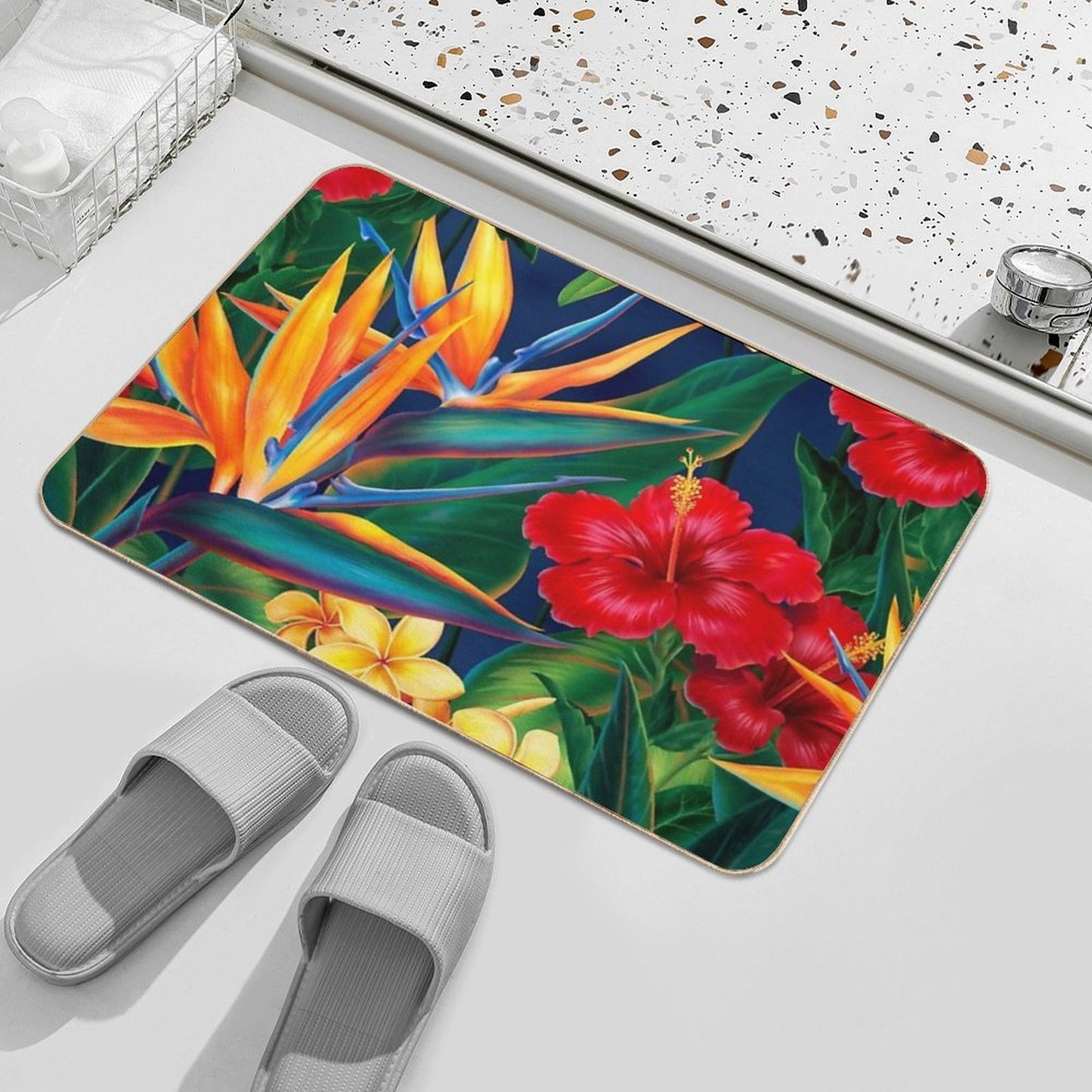 Tropical Paradise Hawaiian Birds of Paradise Illustration  Eco-Friendly Bath Mat
