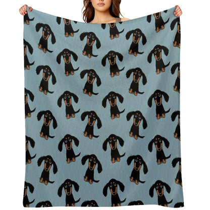 Longhaired Dachshund Black And Tan Puppy Dog Wrinkle-free Throw Blanket