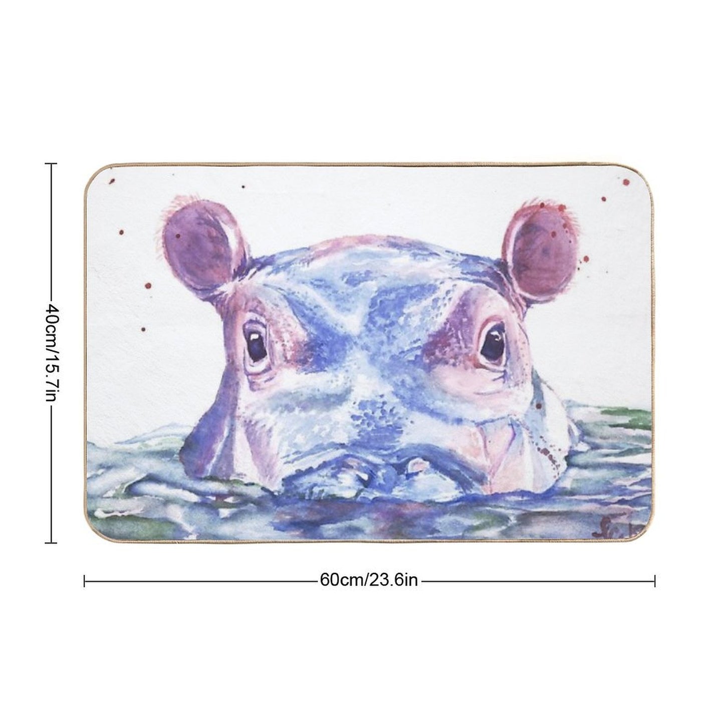 Happy Hippo Watercolor Painting  Eco-Friendly Bath Mat