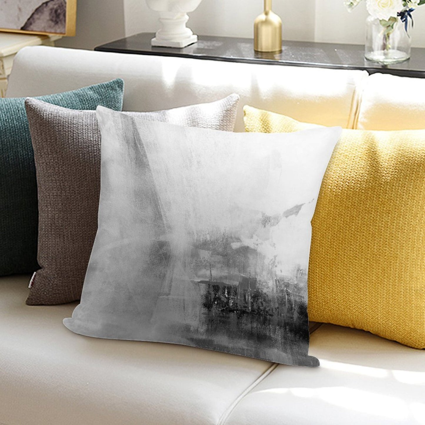 Gray Abstract Soft Luxury Feel Throw Pillow