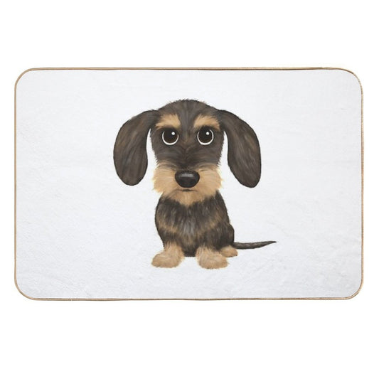 Wirehaired Dachshund  Cute Wire Haired Wiener Dog  Wild Boar And Tan Teckel  Absorbent Bath Mat