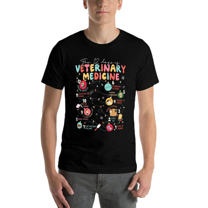 12 Days of Veterinary Medicine Christmas Vet Tech Vet Squad  Cotton T-Shirt