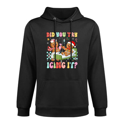 ICU Nurse Did You Try Icing It Christmas Retro Gingerbread Shrink-Resistant Hoodie