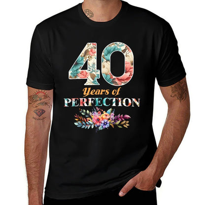40 Years of Perfection 40th Birthday for Women  Ribbed Collar T-Shirt