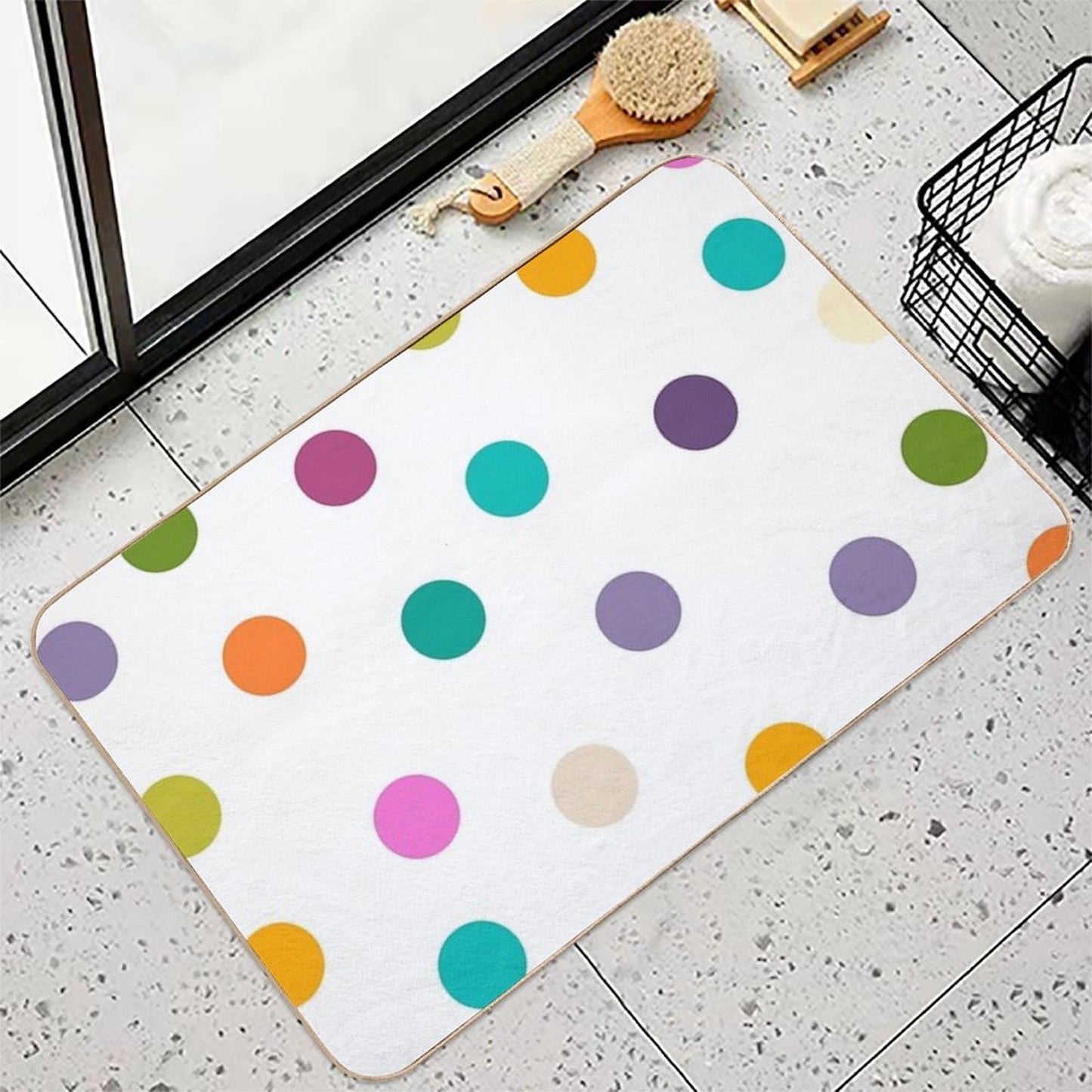 Colourful Dots Large on White  Dirt-Trapping Bath Mat