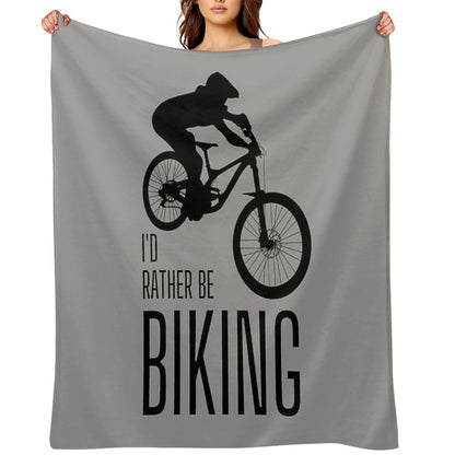 I'd Rather Be Biking. MTB. Mountain Biker. Downhill. Black Lightweight Throw Blanket
