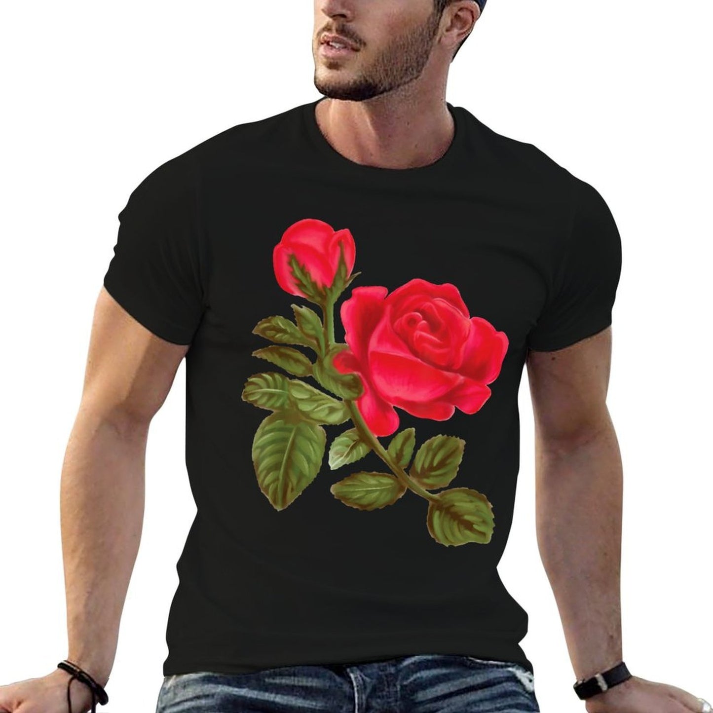 Watercolor Rose Flower Nature  Fade-proof Color T-Shirt