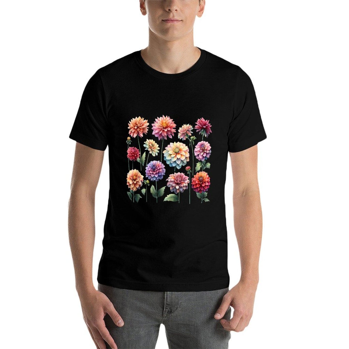 Vintage Retro Dahlia Flowers Delight Elegance in Bloom  Vintage-inspired T-Shirt