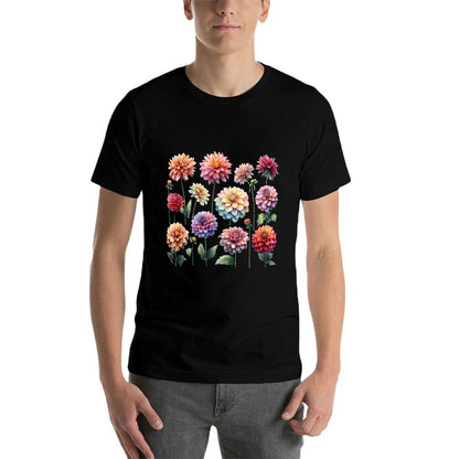 Vintage Retro Dahlia Flowers Delight Elegance in Bloom  Vintage-inspired T-Shirt