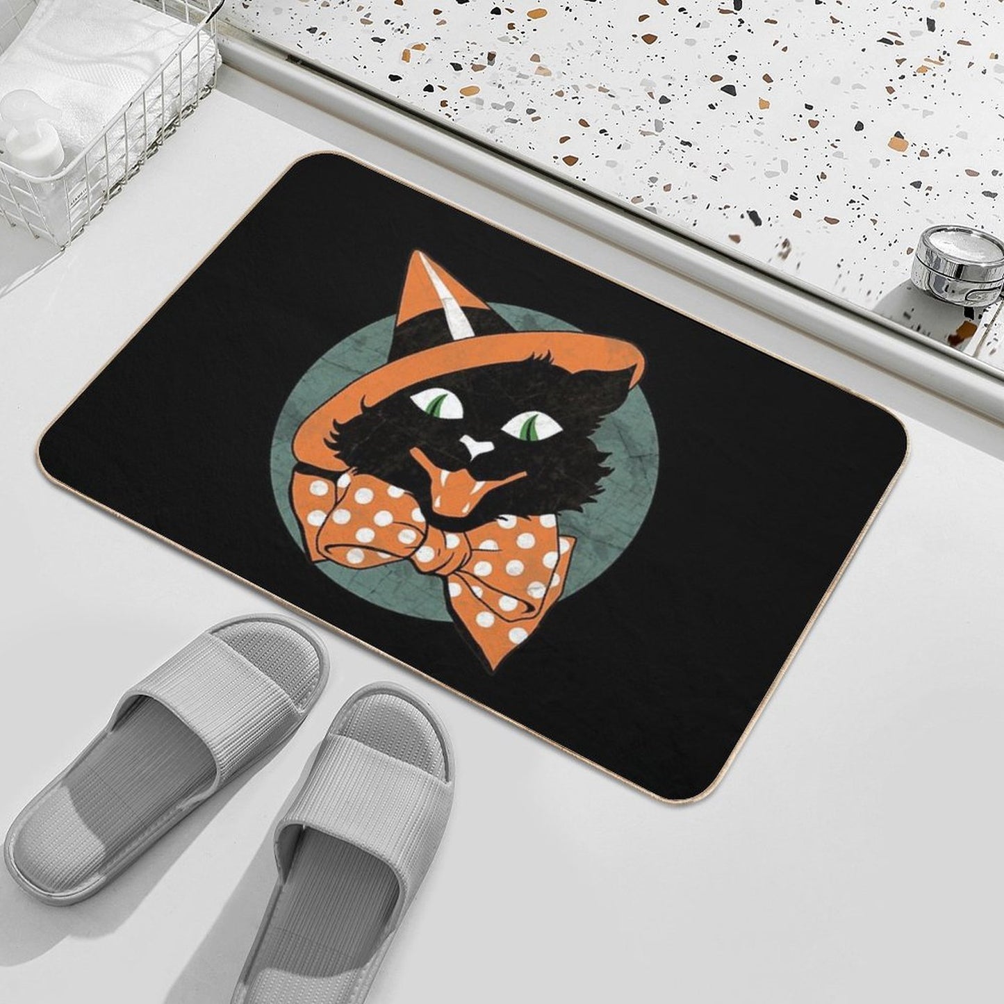 Vintage Halloween Black Cat  Versatile Bath Mat