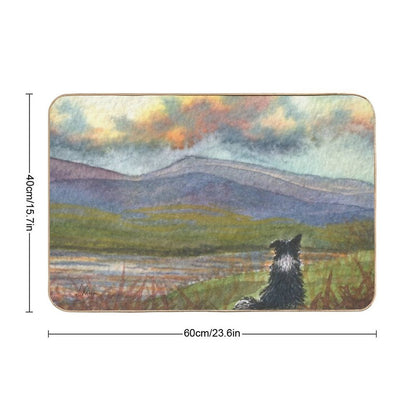 Border Collie Dog Meditates on The Hills And Mountains before Him  Slip-Resistant Bath Mat