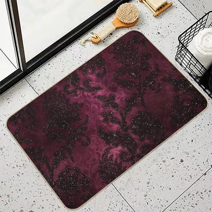 Vintage Glamour Burgundy Damask  Rapid-Drying Bath Mat