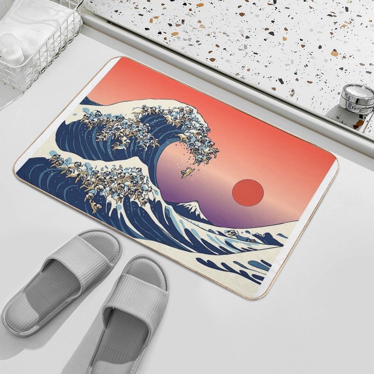 The Great Wave of Pug  Multi-Purpose Bath Mat