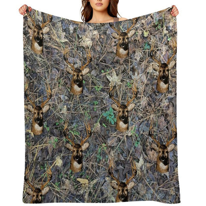 Whitetail Buck Deer Camouflage Design Comfort Throw Blanket