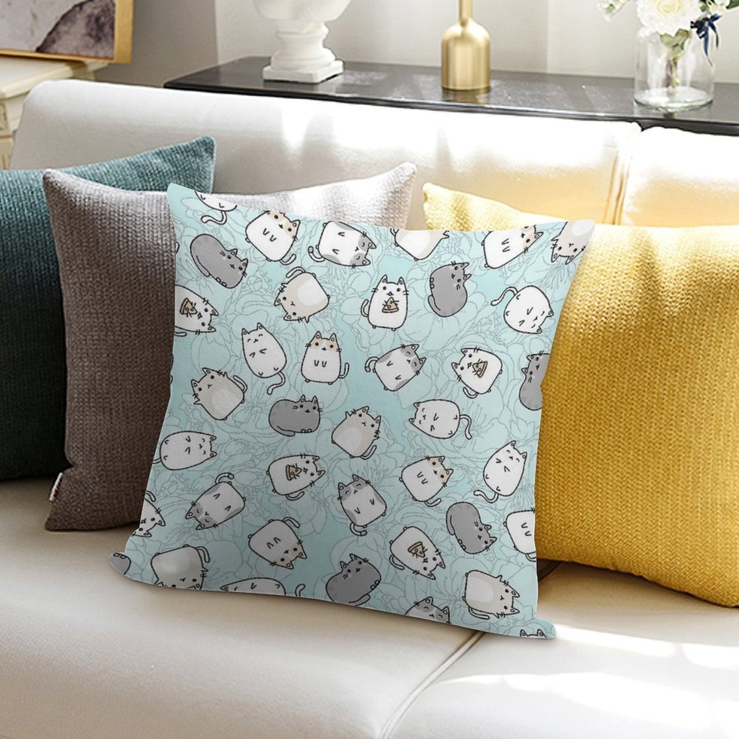 Cute Kawaii Cats Cat Pattern Soft Anti-Pilling Throw Pillow