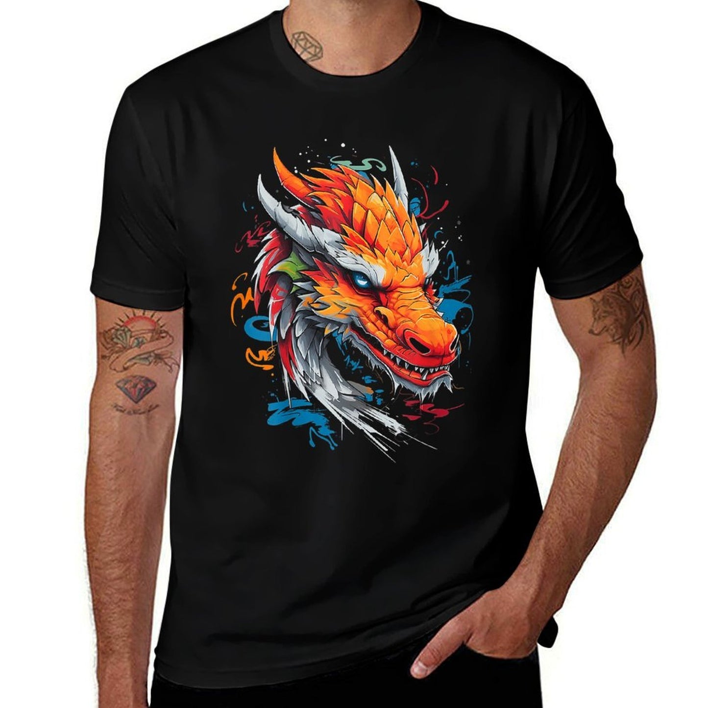 Dragon Graphic Fantasy Art Dragon  Heathered Texture T-Shirt