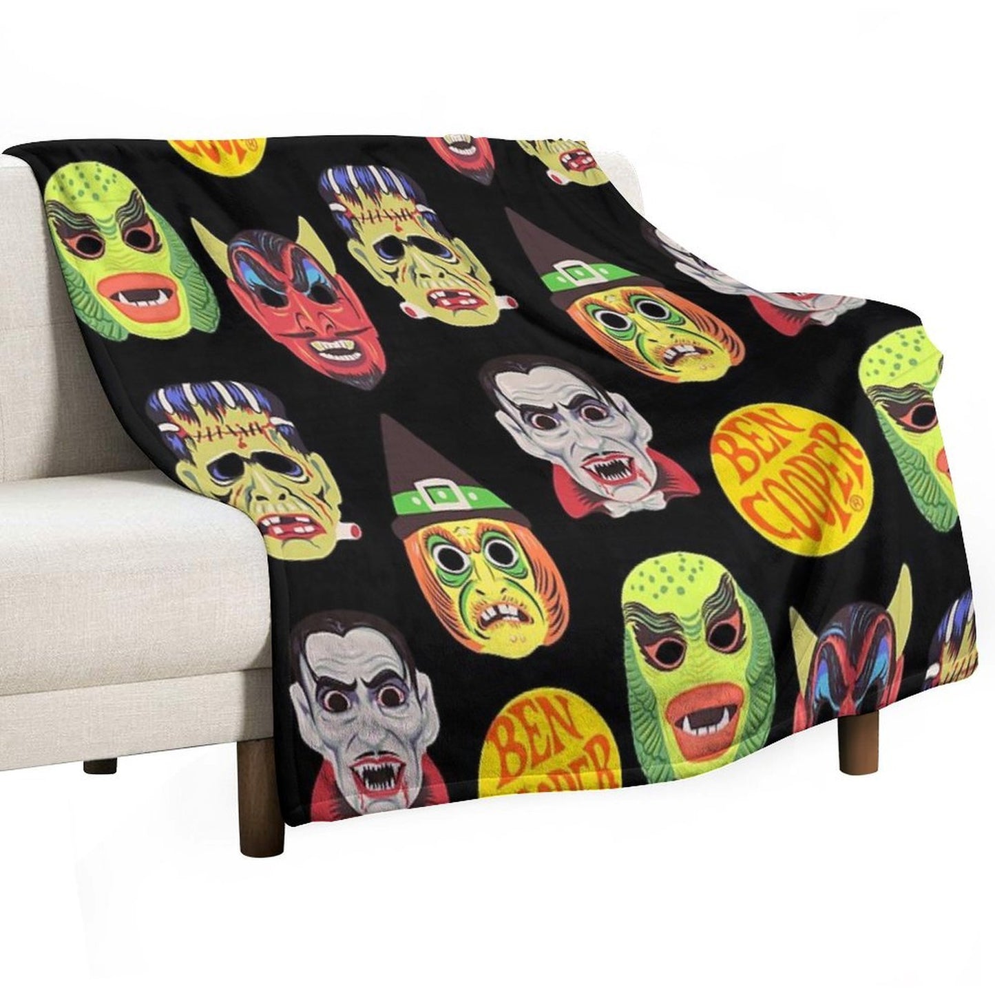 Vintage Halloween Masks Eco-conscious Throw Blanket