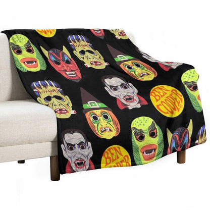 Vintage Halloween Masks Eco-conscious Throw Blanket