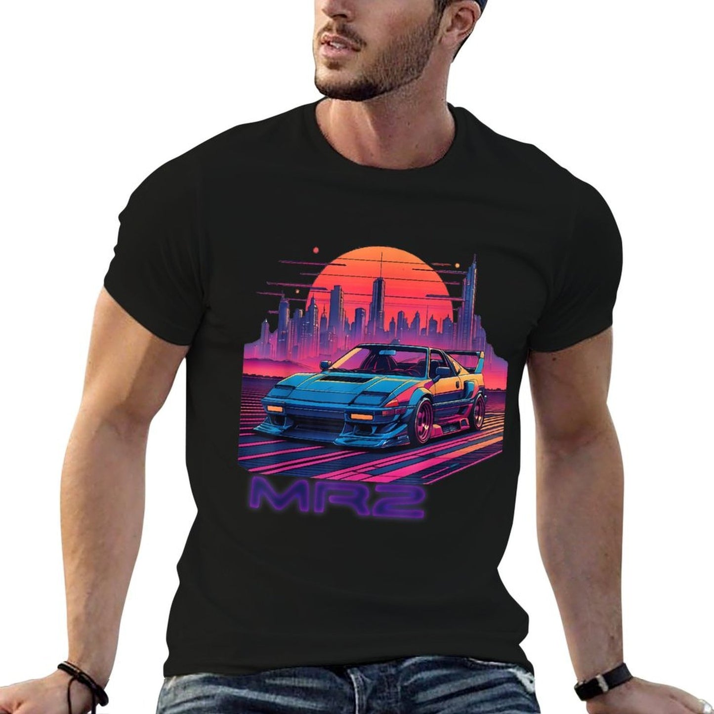 Neon Dreams 90s Japanese Sports Car MR2 in Cyberpunk City  Affordable Price T-Shirt