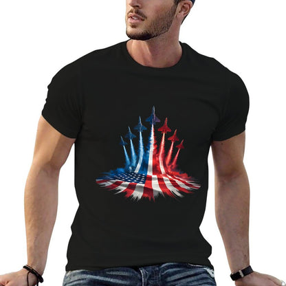American Jet Flyover 4th of July Memorial Day USA Pride  Fade-proof Color T-Shirt