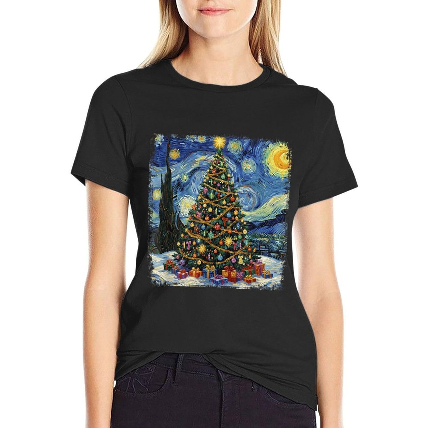 Christmas Tree Van Gogh Starry Night Christmas 2025  Vintage-inspired T-Shirt