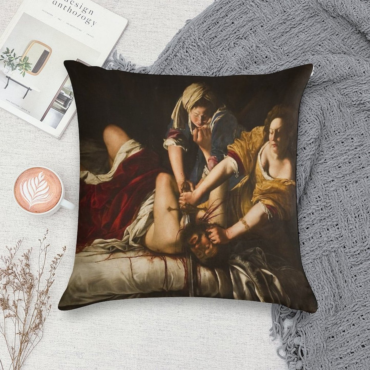 Artemisia Gentileschi's Judith Slaying Holofernes Soft Luxury Feel Throw Pillow