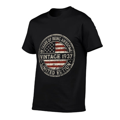 88th Birthday Vintage 1937 Limited Edition American  Rolled Sleeves T-Shirt