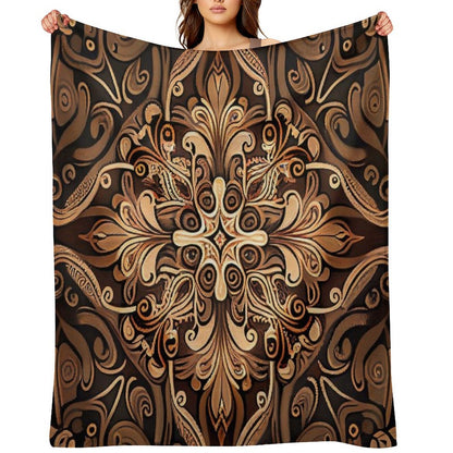 Brown New Traditional Pattern Digital Painting Travel-friendly Throw Blanket