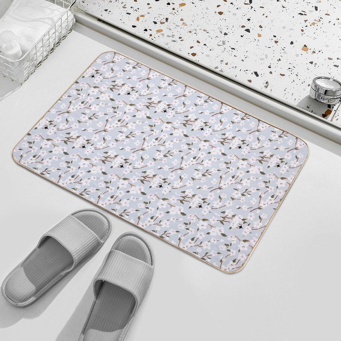 Pastel Flowers  Repositionable Bath Mat
