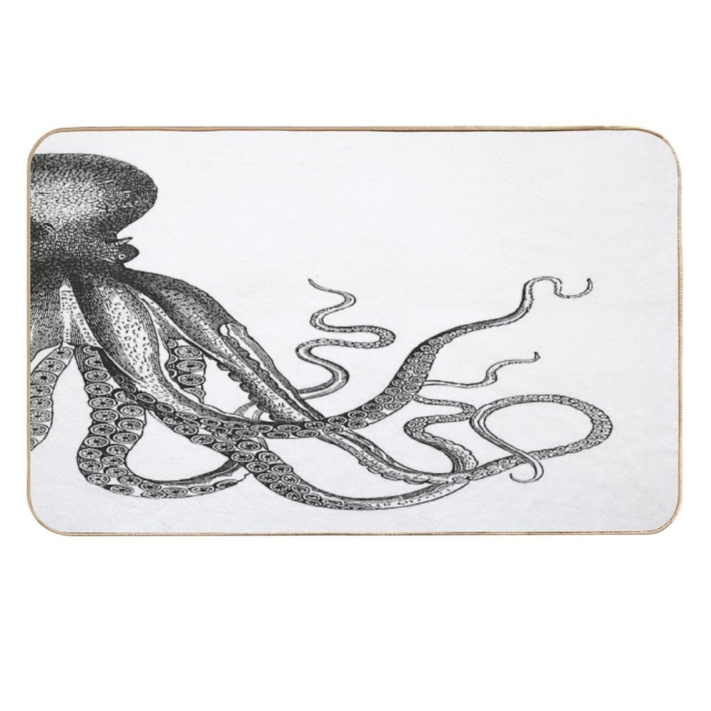 Half Octopus  Right Side  Vintage Octopus  Tentacles  Sea Creatures  Nautical  Ocean  Sea  Beach  Diptych  Black And W  Rapid-Drying Bath Mat