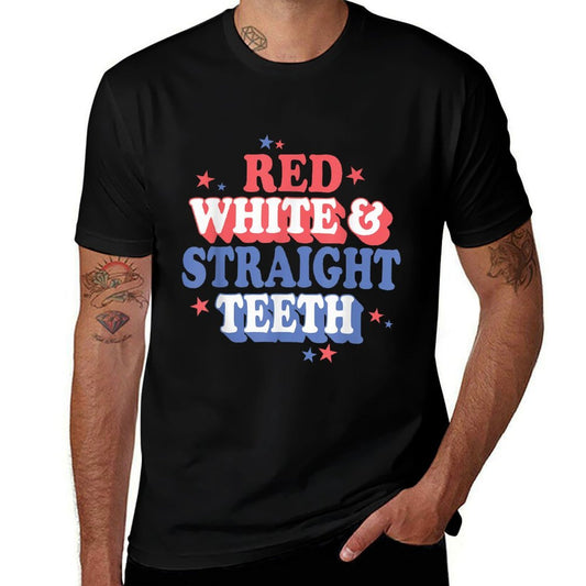 Red White Straightth 4th of July Orthodontic Squad  Breathable T-Shirt