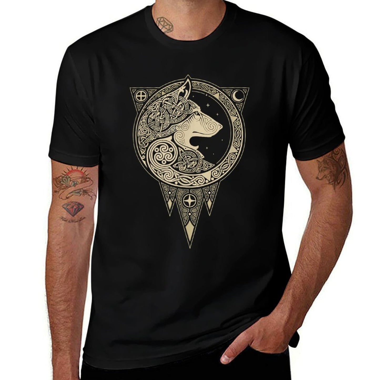 Celtic Mythology Fenrir Wolf Runes  Trendy Pattern T-Shirt