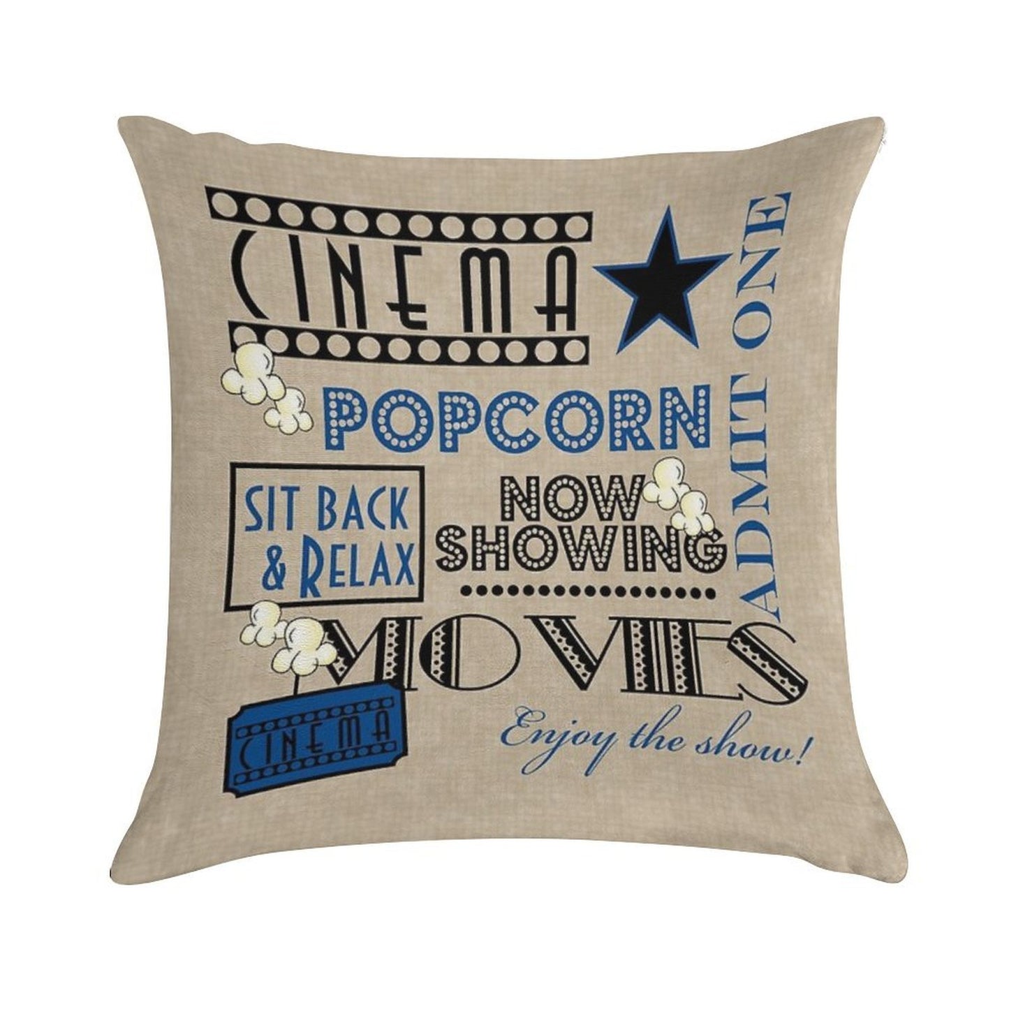 Movie Theater Cinema Admit One Ticket Pillow-Blue Soft Skin-Friendly Throw Pillow