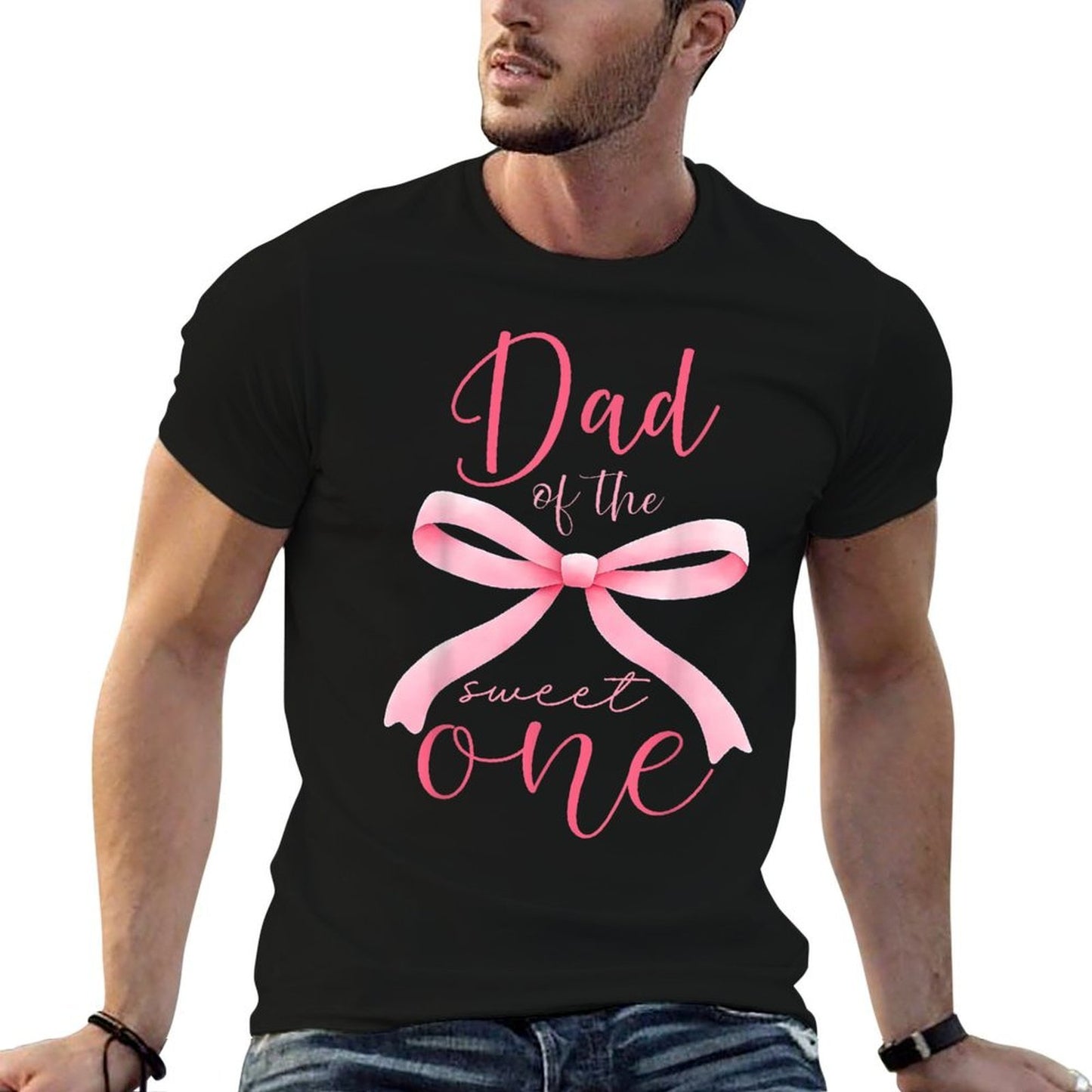 Dad Of The Sweet One 1st Birthday Girl Coquette Pink Bow  Soft T-Shirt