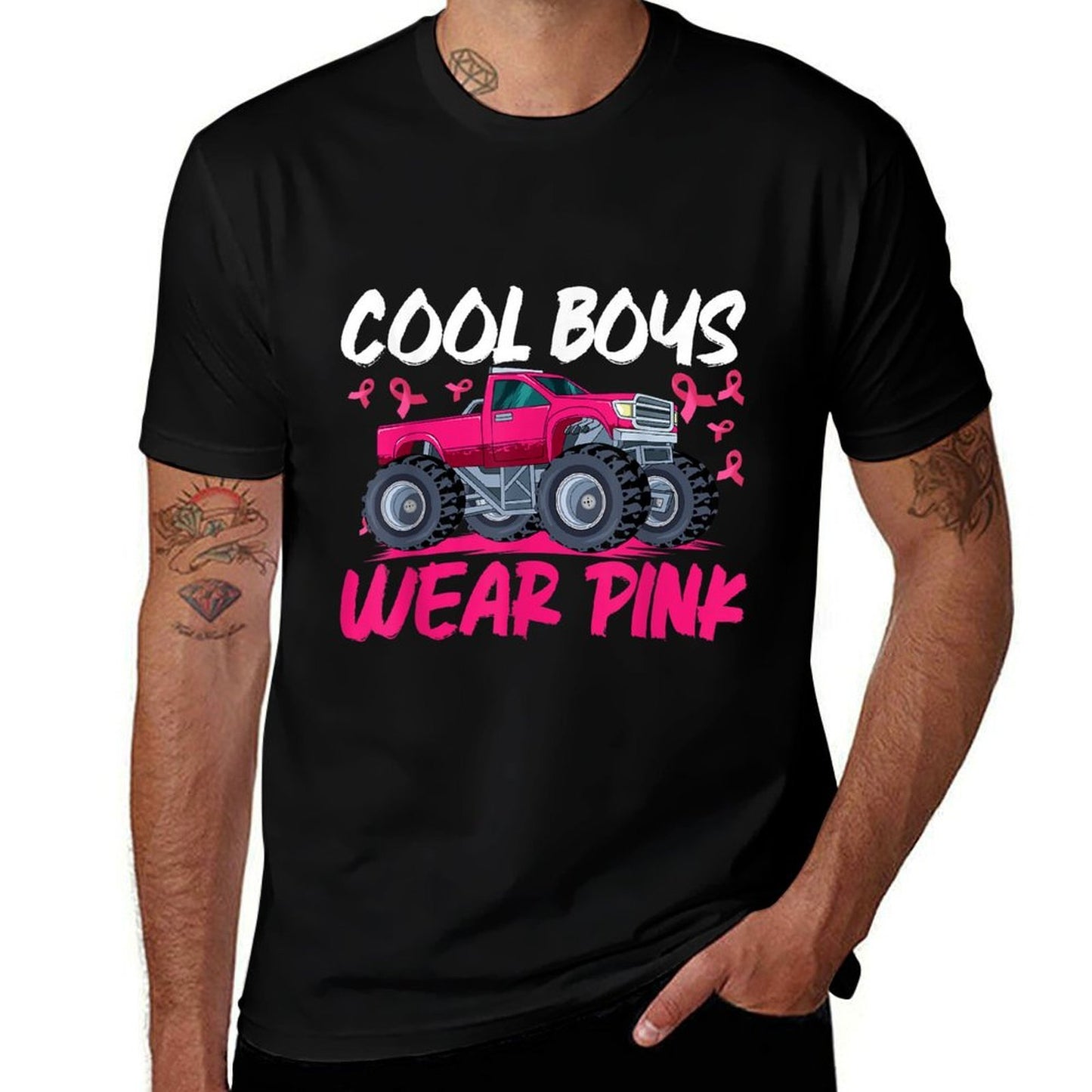 Monster Truck Breast Cancer Awareness Cool Boys Wear Pink  Breathable T-Shirt