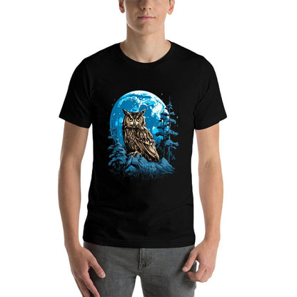 Symbiosis Supply Co. Great Horned Owl Night Time Nature Art Abstract Graphic Unisex-Adult - Black - Small -  Graphic-printed T-Shirt