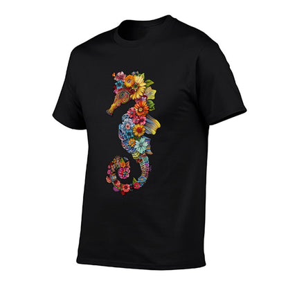 Floral Seahorse Ocean Animal Marine Beach Seahorse Flowers  High-quality Stitching T-Shirt