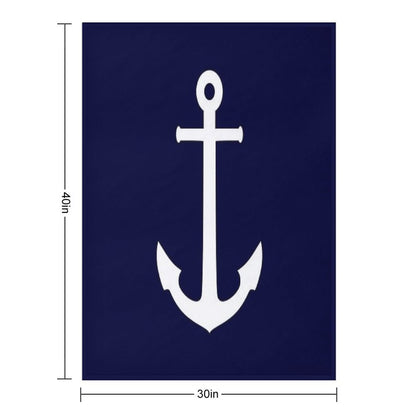 White Anchor On Navy Blue Shrink-resistant Throw Blanket