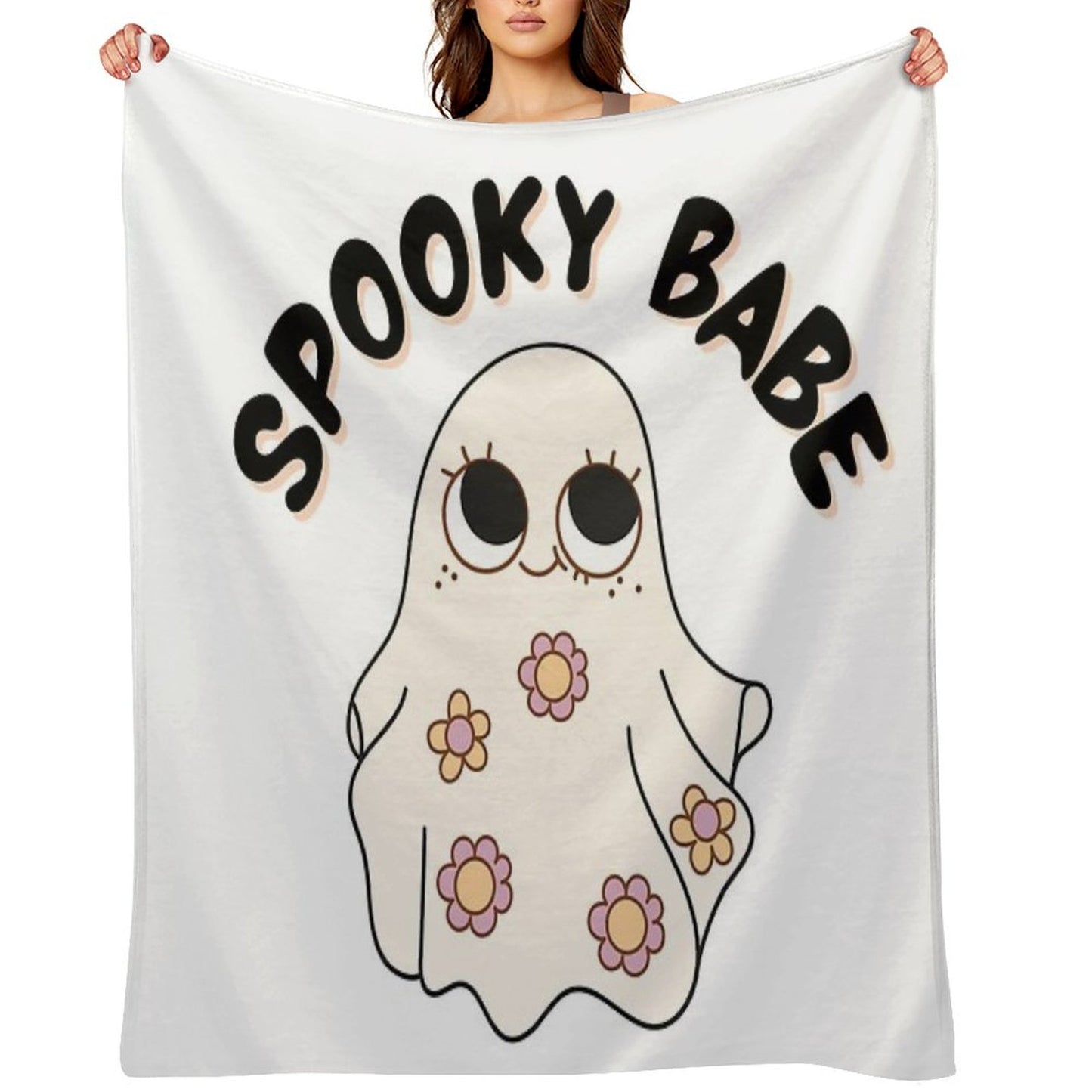 Spooky Babe  Cute Retro Halloween Ghost Girl Aesthetic Typography Design Durable Throw Blanket