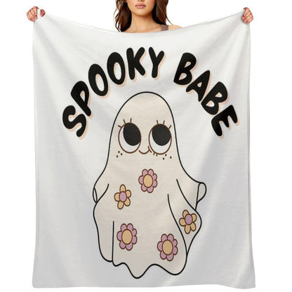 Spooky Babe  Cute Retro Halloween Ghost Girl Aesthetic Typography Design Durable Throw Blanket
