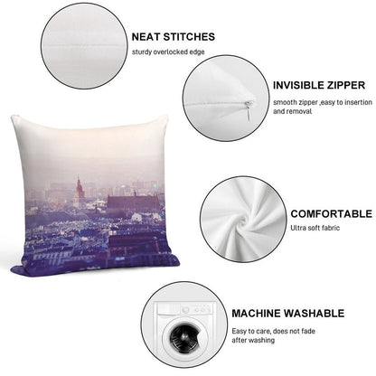 Panoramic View of Old City in Cracow at The Sunset Soft Short Plush Fabric Throw Pillow