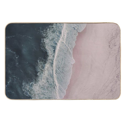 Aerial Ocean Beach Print, Pink Sand, Crashing Waves, Dark Blue Sea, Travel Photography  Easy To Clean Bath Mat
