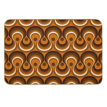 Brown, Orange & Ivory Wavy Lines Retro Pattern  Rapid-Drying Bath Mat