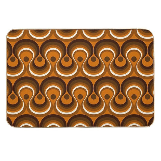 Brown, Orange & Ivory Wavy Lines Retro Pattern  Rapid-Drying Bath Mat