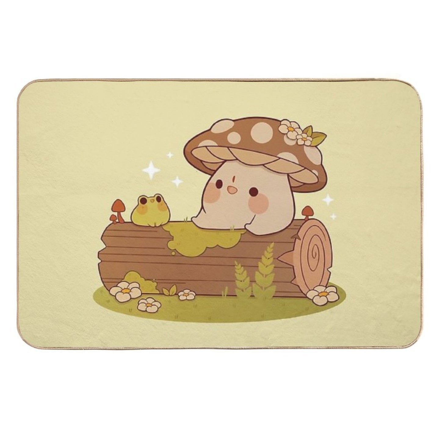 Mushroom And Frog Friends  Easy To Clean Bath Mat