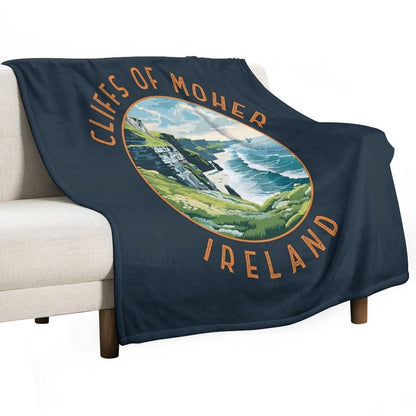 Cliffs of Moher Ireland Retro Distressed Circle Machine-washable Throw Blanket